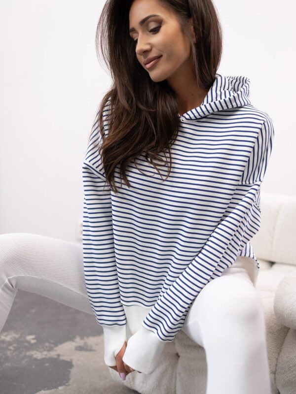 BLUZA  Z BAWEŁNA I KAPTUREM STRIPES  GRANATOWA