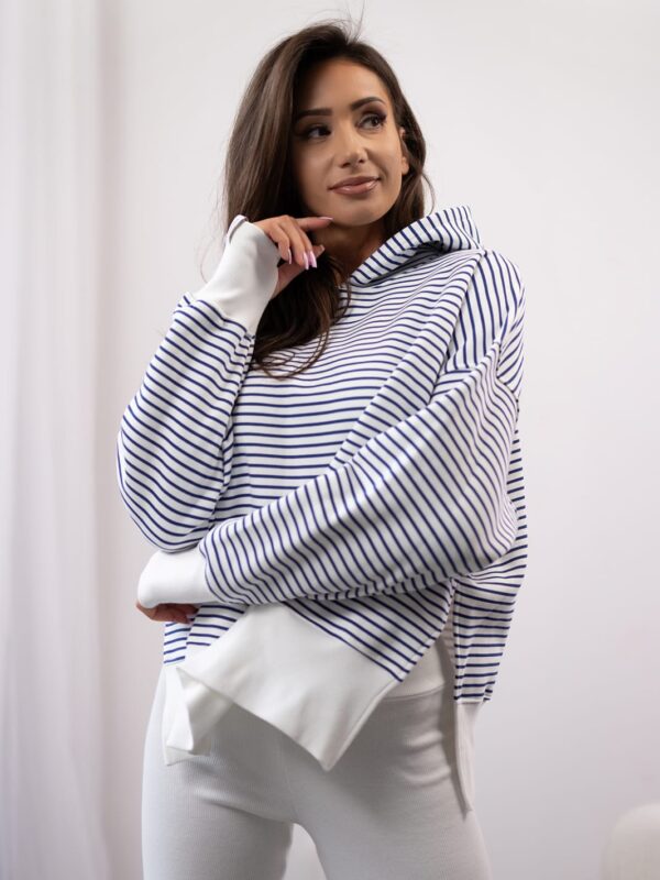 BLUZA  Z BAWEŁNA I KAPTUREM STRIPES  GRANATOWA