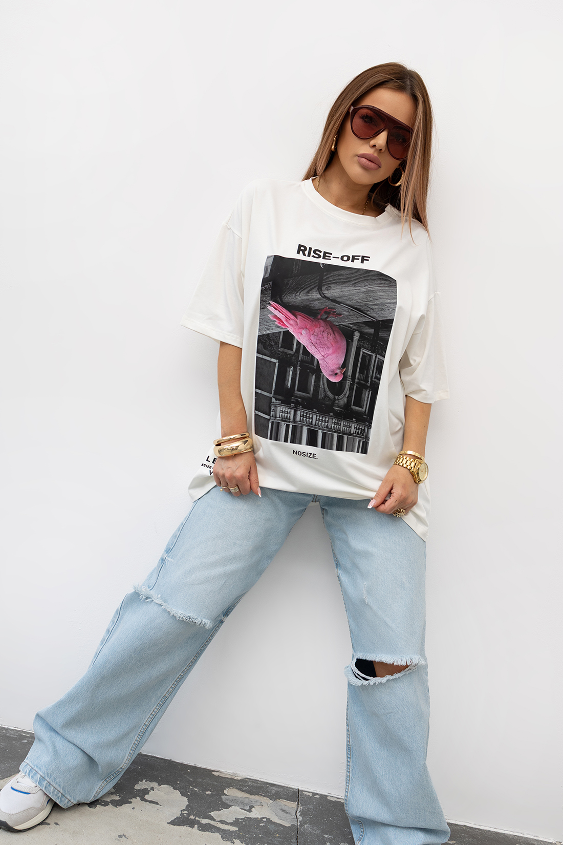 T-SHIRT OVERSIZE #VALENIKO RISE-OFF WHITE - obrazek 4