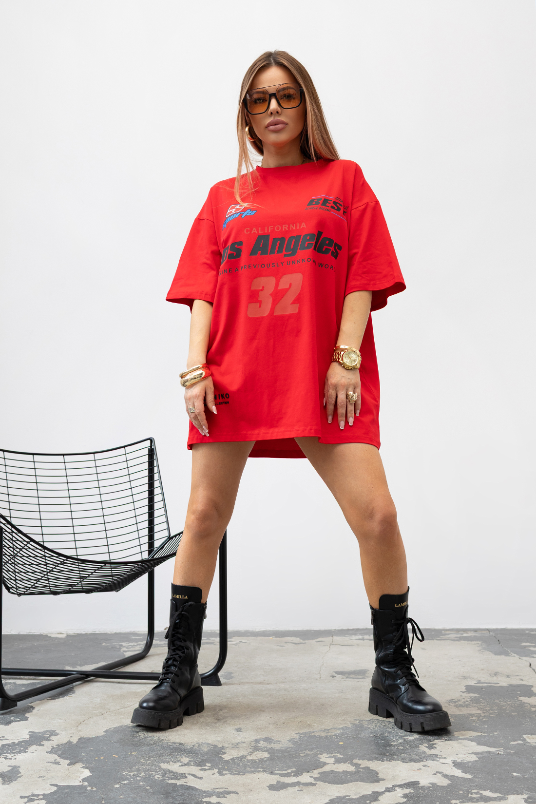 T-SHIRT OVERSIZE #VALENIKO LOS ANGELES Red - obrazek 4