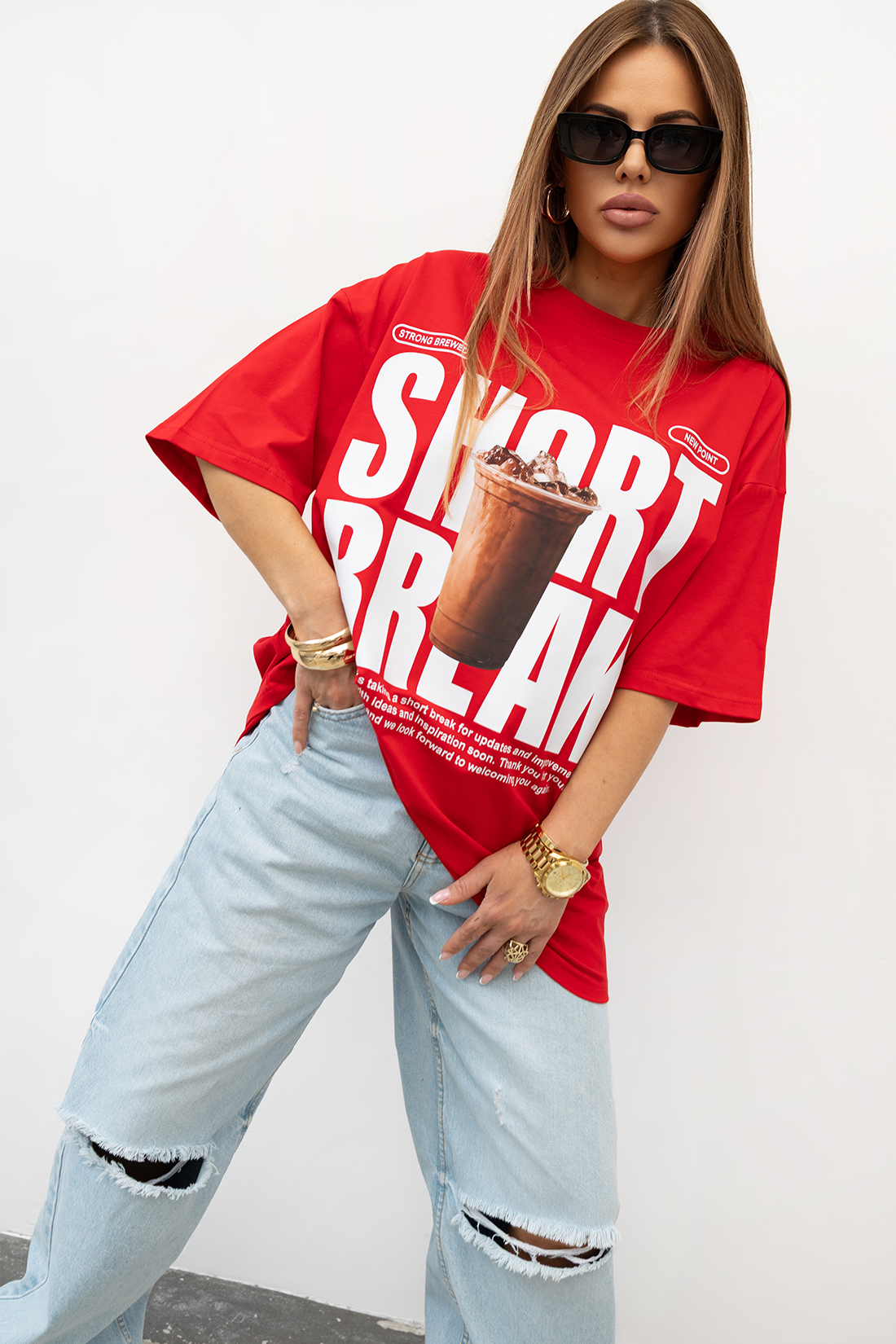 T-SHIRT OVERSIZE #VALENIKO SHORT RED - obrazek 4