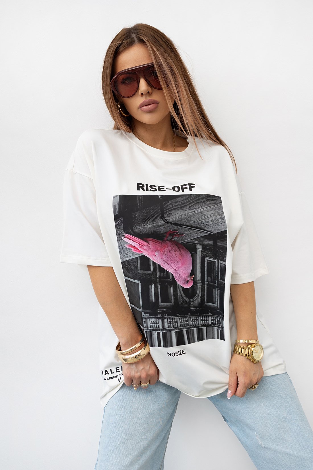 T-SHIRT OVERSIZE #VALENIKO RISE-OFF WHITE - obrazek 2