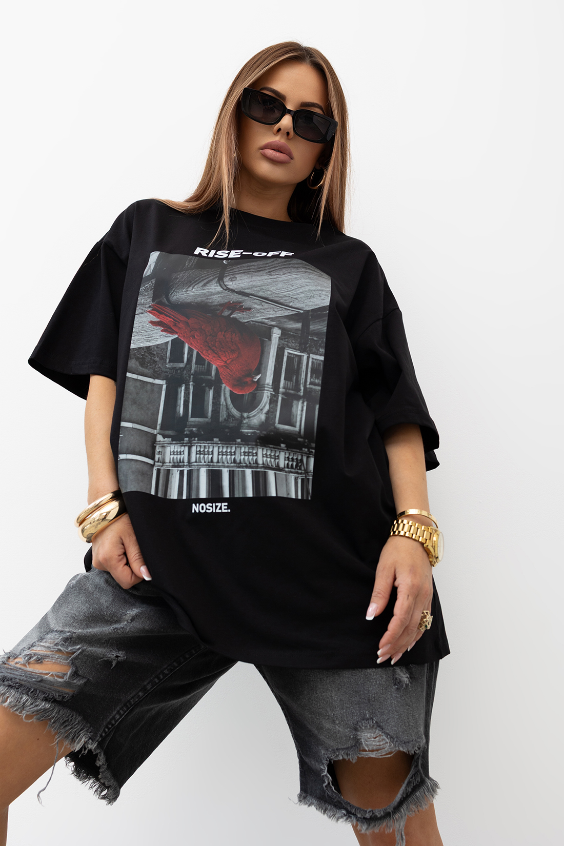 T-SHIRT OVERSIZE #VALENIKO RISE-OFF BLACK - obrazek 2