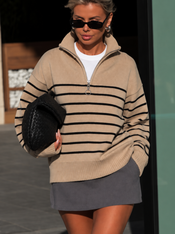 SWETER OVERSIZE Stripe Half-Zip
