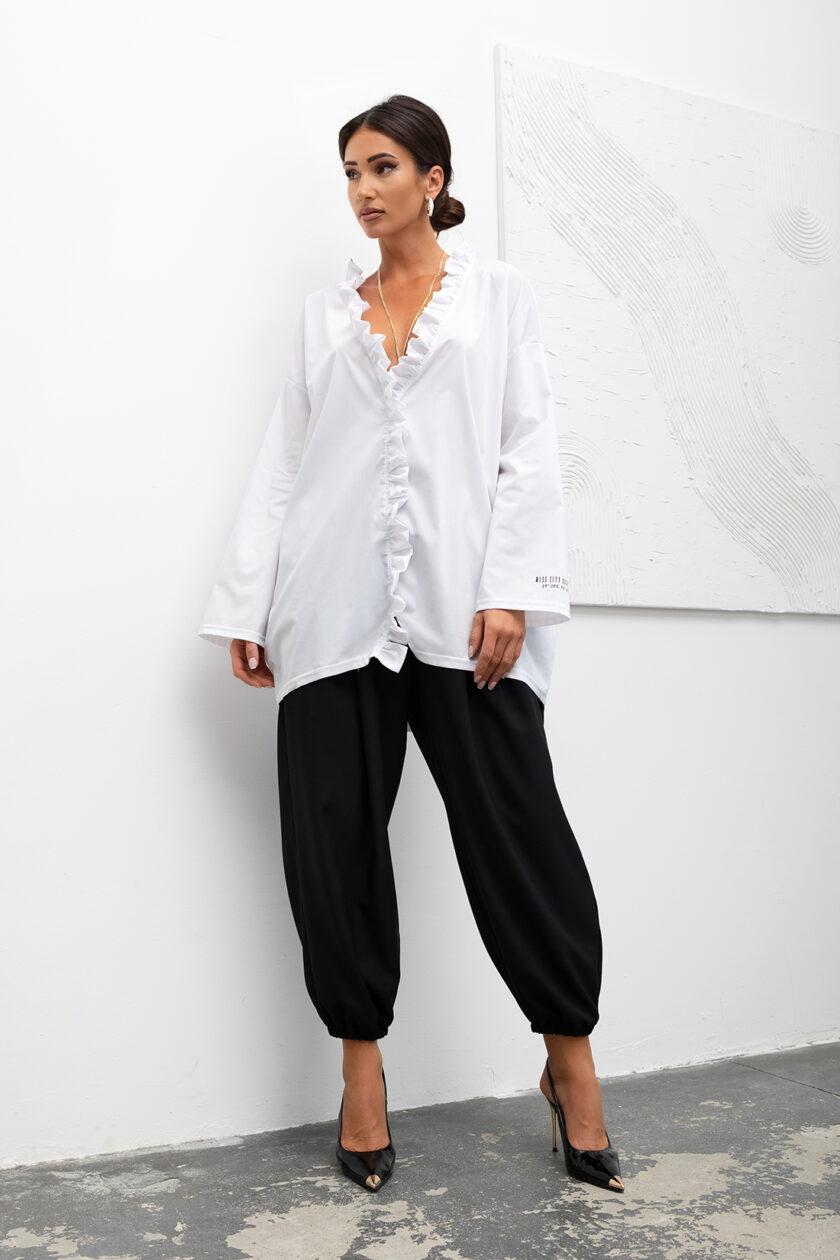 KOSZULA OVERSIZE Midnight Ruffle WHITE - obrazek 4