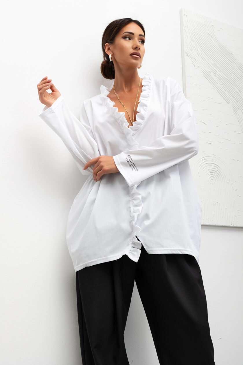 KOSZULA OVERSIZE Midnight Ruffle WHITE