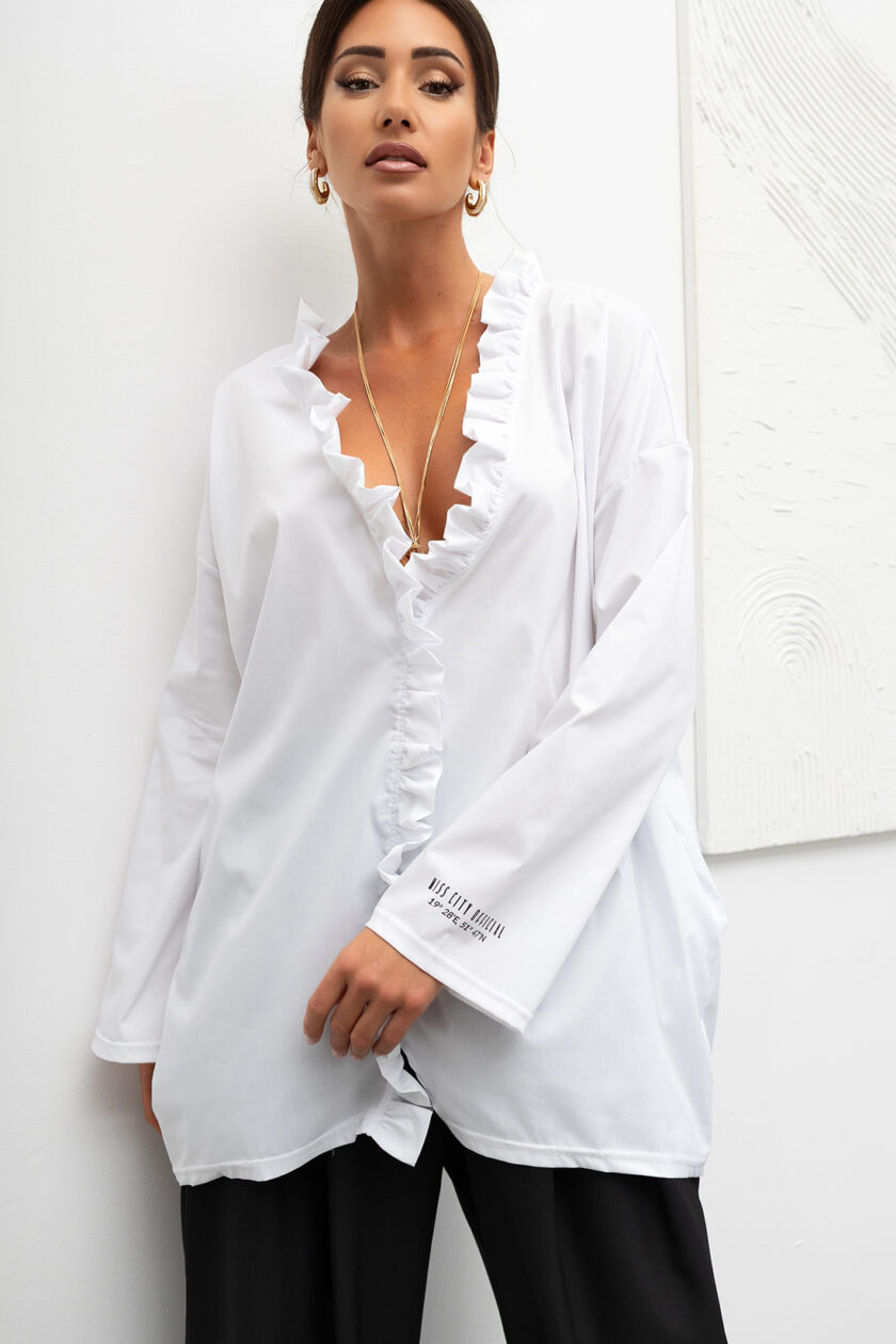 KOSZULA OVERSIZE Midnight Ruffle WHITE - obrazek 2