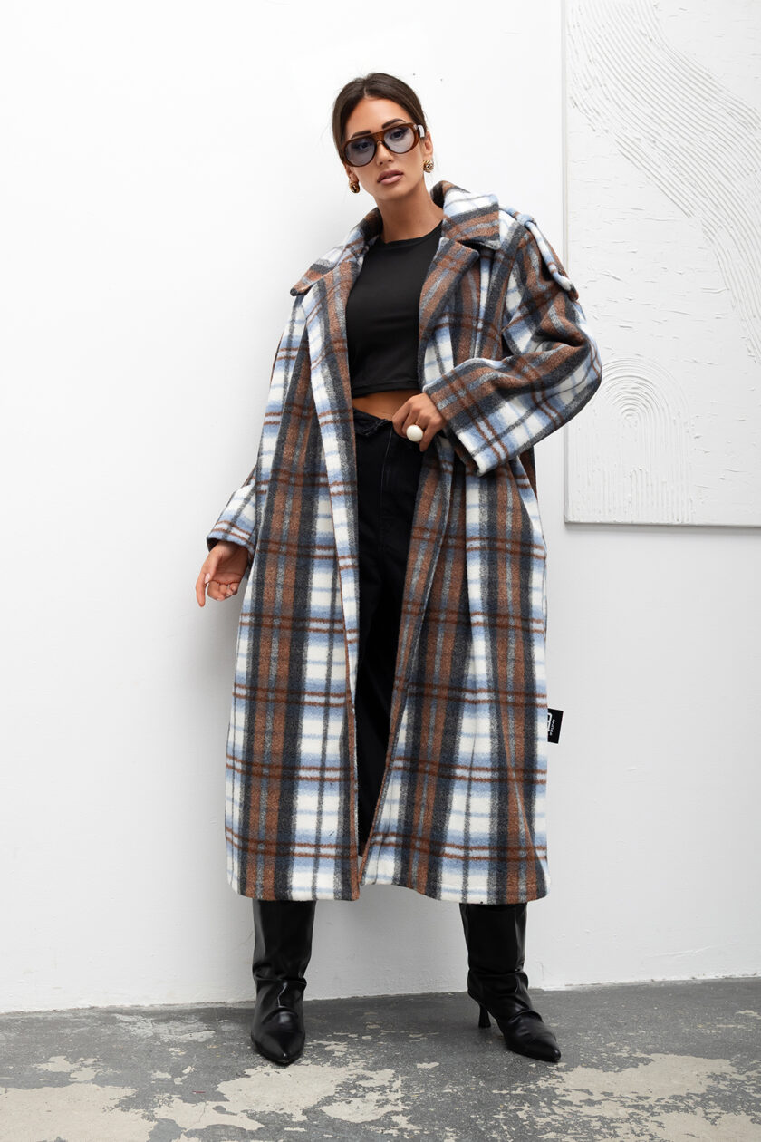 Damski Płaszcz Cozy Plaid Longline #MCO2 - obrazek 2