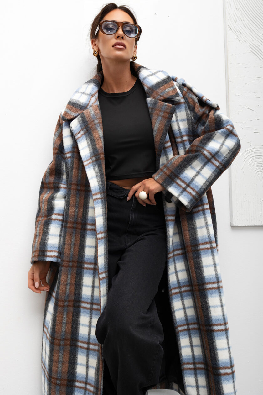 Damski Płaszcz Cozy Plaid Longline #MCO2