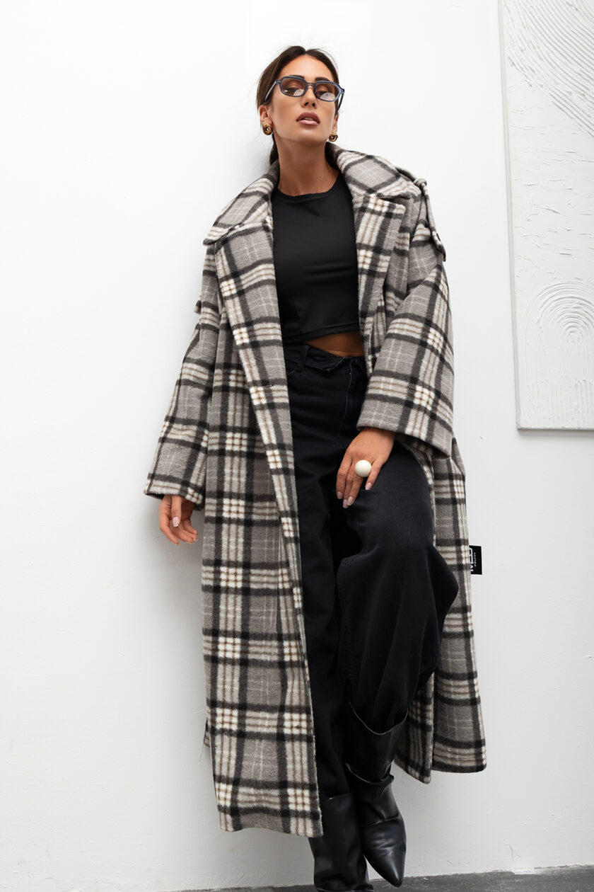 Damski Płaszcz Cozy Plaid Longline #MCO3
