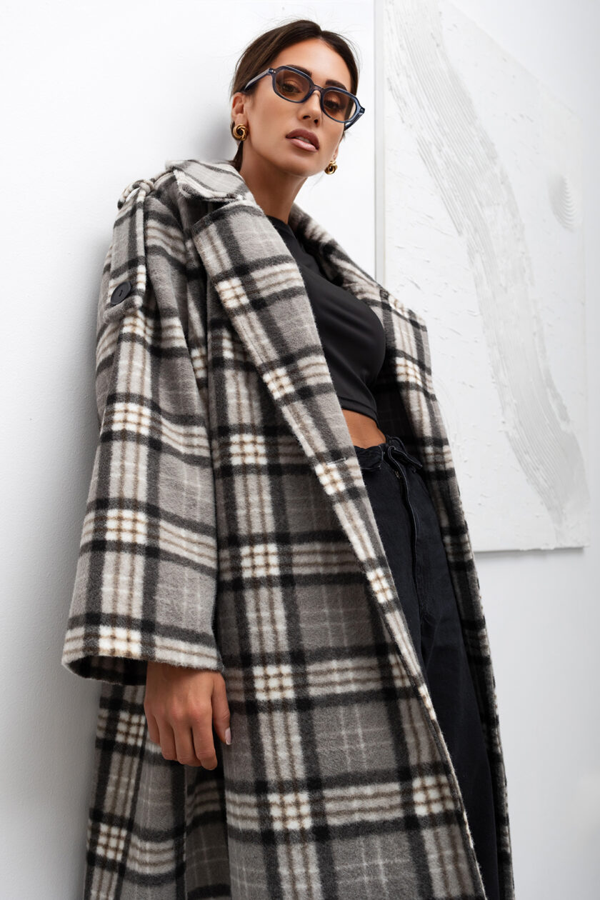 Damski Płaszcz Cozy Plaid Longline #MCO3 - obrazek 2